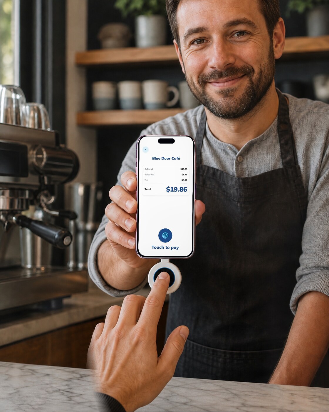 Paying at a café counter with the OVE Sensor
