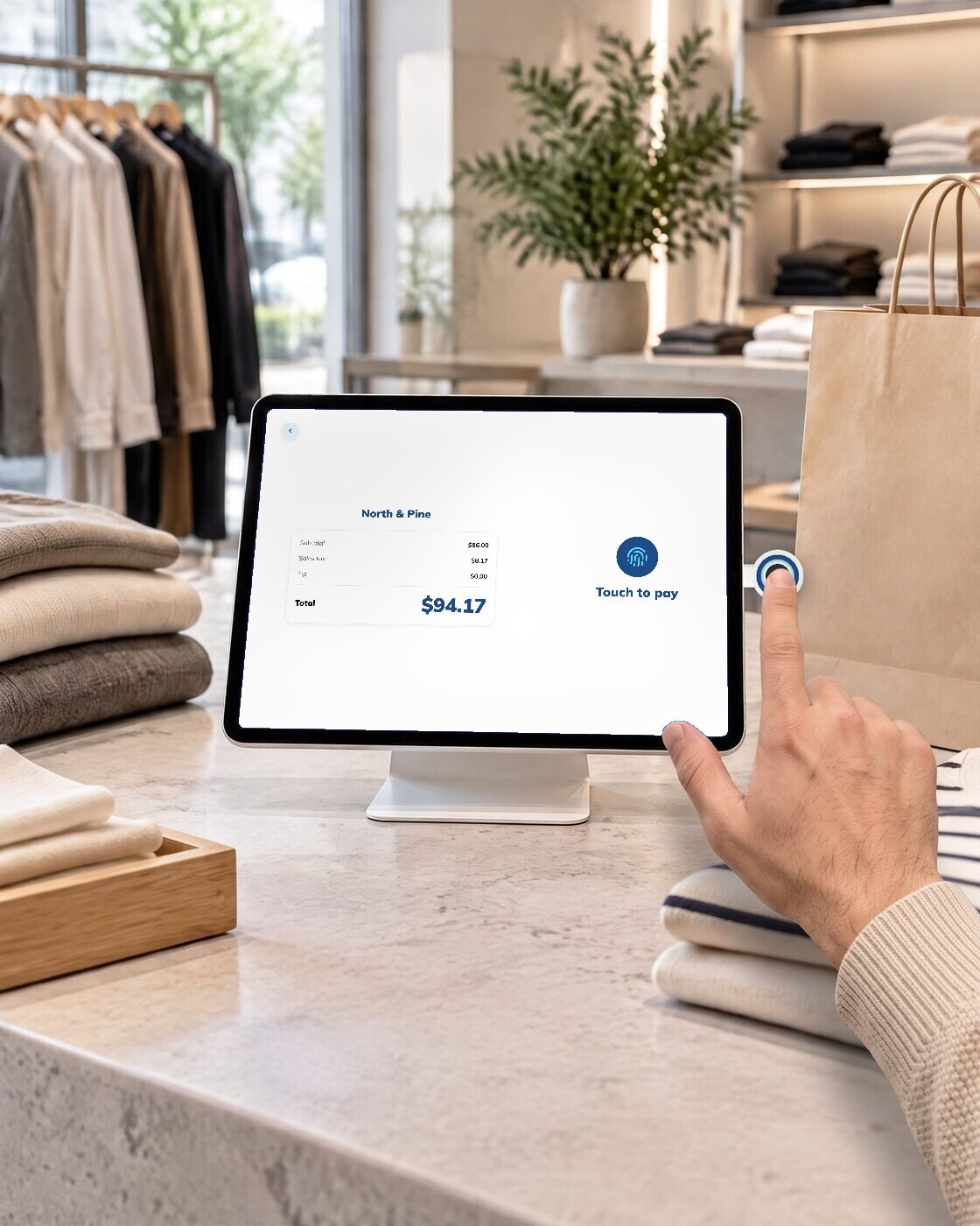 Paying at a clothing store counter with the OVE Sensor