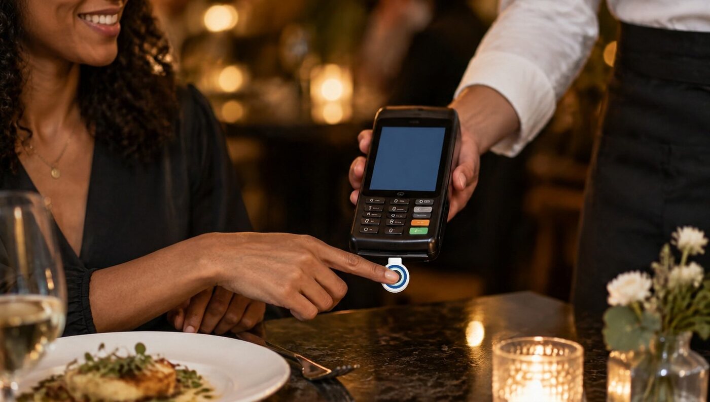 Paying at a restaurant table with the payment machine